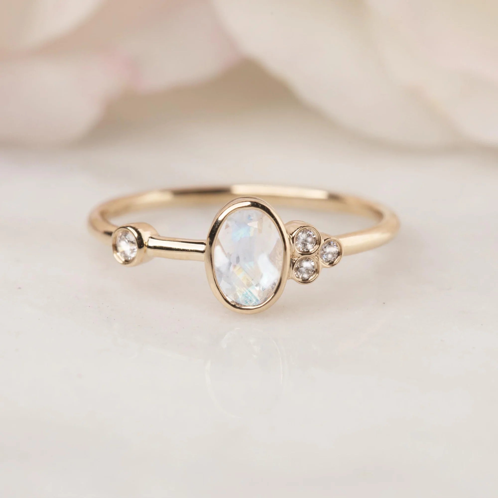 La Kaiser | 10k Rainbow Moonstone & Diamond Droplet Ring – JV