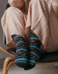 Alpaca Socks: Thick Print Aqua Spiral