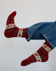 Alpaca Socks: Holiday Striped Red