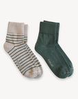 Striped-Solid Pima Socks | Two-Pack: Forest/Walnut